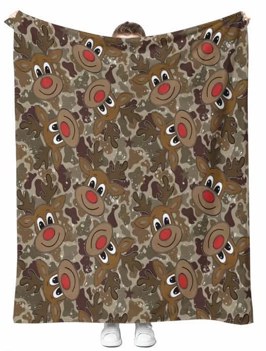 Camo Rudolph fleece blanket 40x40